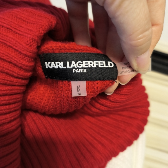 Karl Lagerfeld Colorblock Turtleneck Ribbed Sweater Size M Tunic Red Black NWT - Picture 8 of 11